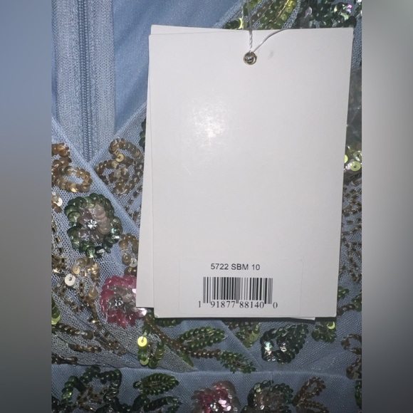 MAC DUGGAL 5722 NWT Blue Floral Embellished Flutter Cap Sleeve Dress - Picture 7 of 7